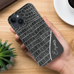 Charcoal Grey Crocodile Personalized iPhone 14 Case