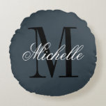 Charcoal grey cushion with custom monogram<br><div class="desc">Charcoal grey cushion with custom monogram. Personalized throw pillow for bed or sofa. Personalizable cushion monogrammed with name and initial letter. In stylish grey or custom background color. Elegant script typography text design. Classy chic home decor.</div>