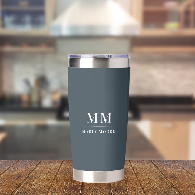 Charcoal grey custom monogram initials name insulated tumbler (Creator Uploaded)