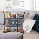 Charcoal grey custom photo collage birthday throw pillow<br><div class="desc">A unique gift for a 21st birthday,  celebrating her life with a collage of 8 of your own photos,  pictures.  Personalize and add her name,  age and a date. A charcoal grey background,  white text.   The name is written with a modern hand lettered style script.</div>