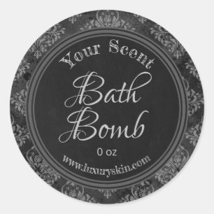 Charcoal Grey Damask Chalkboard Bath Bomb Labels