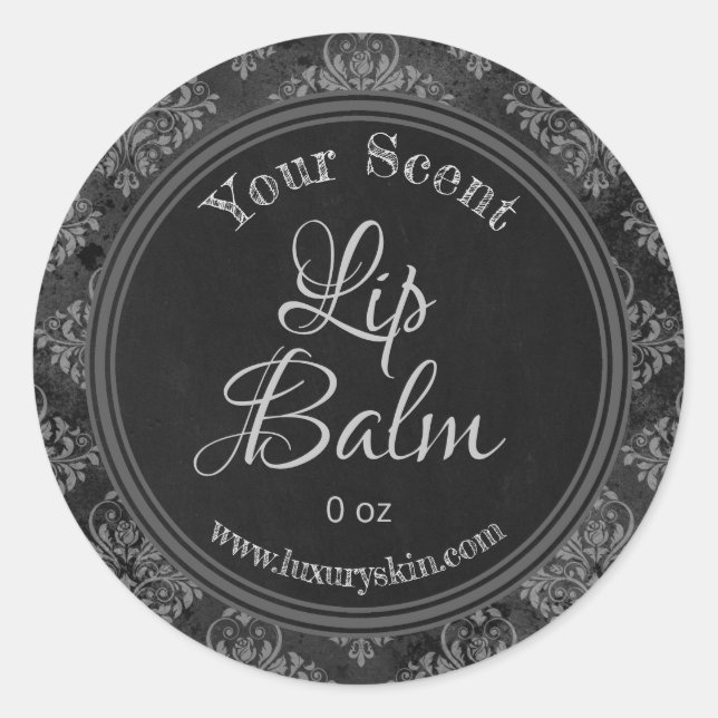 Charcoal Grey Damask Chalkboard Lip Balm Étiquette (Devant)