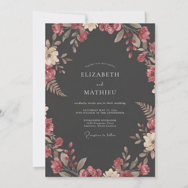 Charcoal Grey Dramatic Autumnal Wedding Invitation (Front)