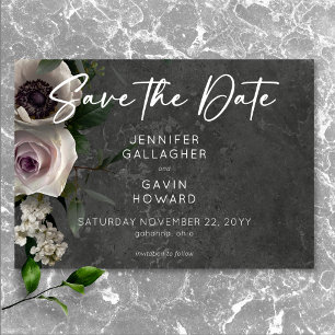 Charcoal Grey Elegant Floral Modern Wedding Save The Date