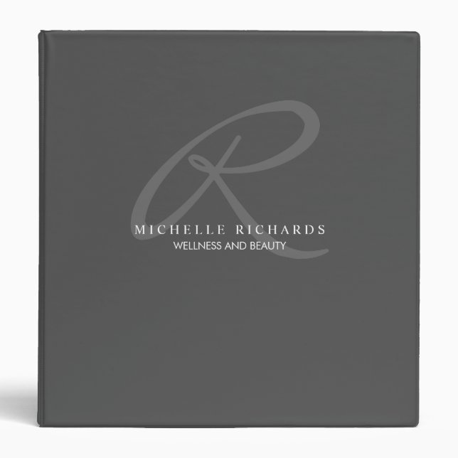 Charcoal Grey Elegant Minimalist Monogram Logo Binder (Front)