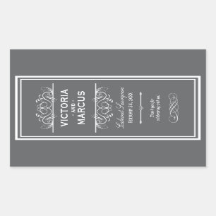 Charcoal Grey Elegant Wedding Monogram Wine Bottle Sticker