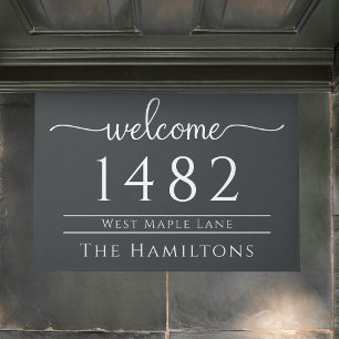 charcoal grey family name personalized address  doormat
