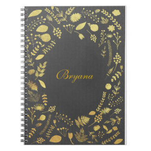 Charcoal Grey & Faux Gold Floral Carnet Journal