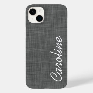Charcoal Grey Faux Linen Texture Custom Monogram Case-Mate iPhone 14 Plus Case
