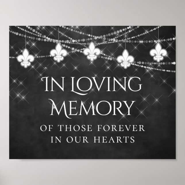 Charcoal Grey Fleur de Lis Light | Loving Memorial Poster (Front)