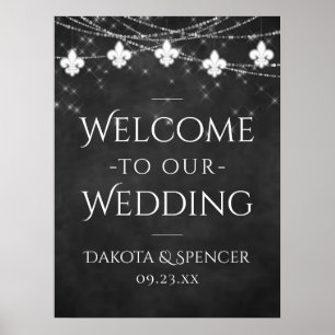 Charcoal Grey Fleur de Lis Light   Wedding Welcome Poster
