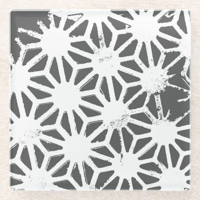 Charcoal grey geometric pattern glass coaster (Front)