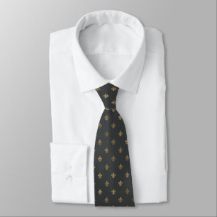 Charcoal Grey & Gold Fleur de Lis Cravate homme