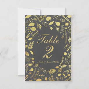 Charcoal Grey & Gold Floral Wedding Table Card