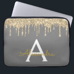Charcoal Grey Gold Glitter Sparkle Monogram Laptop Sleeve<br><div class="desc">Charcoal Grey (Grey) and Gold Faux Dripping Modern and Elegant Girly Glitter and Sparkle Elegant Monogram Case. This case can be customized to include your initial and first name.</div>