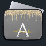 Charcoal Grey Gold Glitter Sparkle Monogram Laptop Sleeve<br><div class="desc">Charcoal Grey (Grey) and Gold Faux Dripping Modern and Elegant Girly Glitter and Sparkle Elegant Monogram Case. This case can be customized to include your initial and first name.</div>