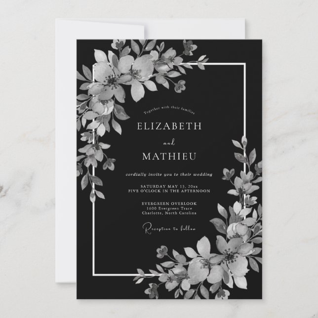 Charcoal Grey Gracious Winter Wedding Invitation (Front)