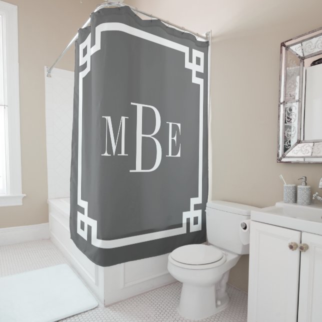 Charcoal Grey Greek Key Border Monogram (In Situ)