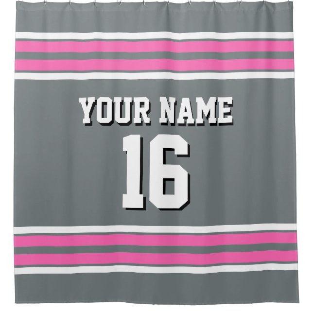 Charcoal Grey Hot Pink White Stripes Sports Jersey (Front)