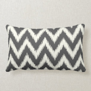 Charcoal Grey Ikat Chevron Lumbar Pillow