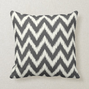 Charcoal Grey Ikat Chevron Throw Pillow