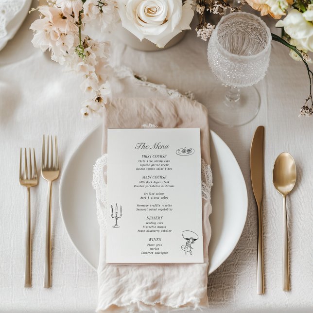 Charcoal Grey Illustrated Wedding Menu (Creator Uploaded)