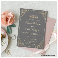 Charcoal Grey Islamic Muslim Wedding Invitation