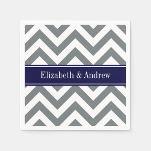 Charcoal Grey Lg Chevron Navy Blue Name Monogram Napkin