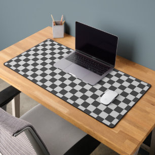 Charcoal Grey & Light Grey Square Style Pattern Desk Mat