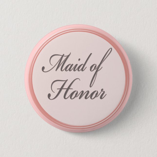 Charcoal grey light pink Maid of Honour button (Front)