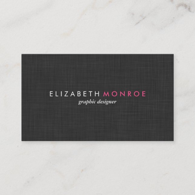 Charcoal Grey Linen Texture Sleek Simple Business Card (Front)