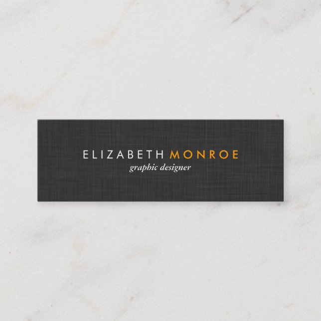 Charcoal Grey Linen Texture Sleek Simple Mini Business Card (Front)