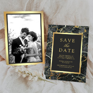 Charcoal Grey Marble Gold Photo Wedding Save The Date