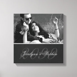 Charcoal Grey Mat Anniversary Name SQUARE Photo Canvas Print