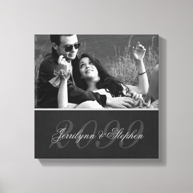 Charcoal Grey Mat Anniversary Name SQUARE Photo Canvas Print (Front)
