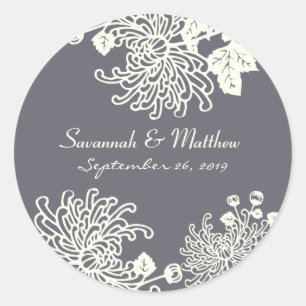 Charcoal Grey Modern Floral Wedding Heart Seal