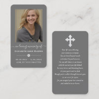 Charcoal Grey Modern Memorial Photo Prayer Card