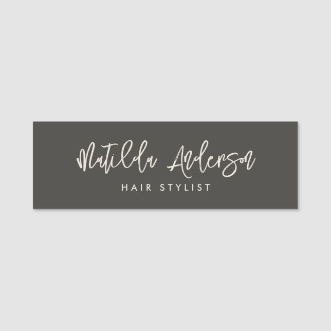 Charcoal grey modern minimal elegant script  name tag (Front)