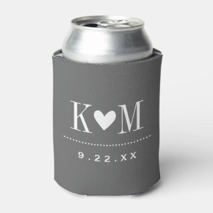 Charcoal Grey Modern Wedding Monogram Can Cooler