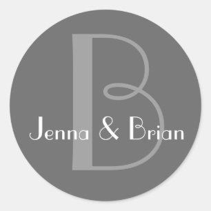 Charcoal Grey Monogram B First Names Classic Round Sticker