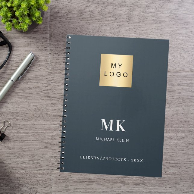 Charcoal grey monogram initials business notebook (Creator Uploaded)