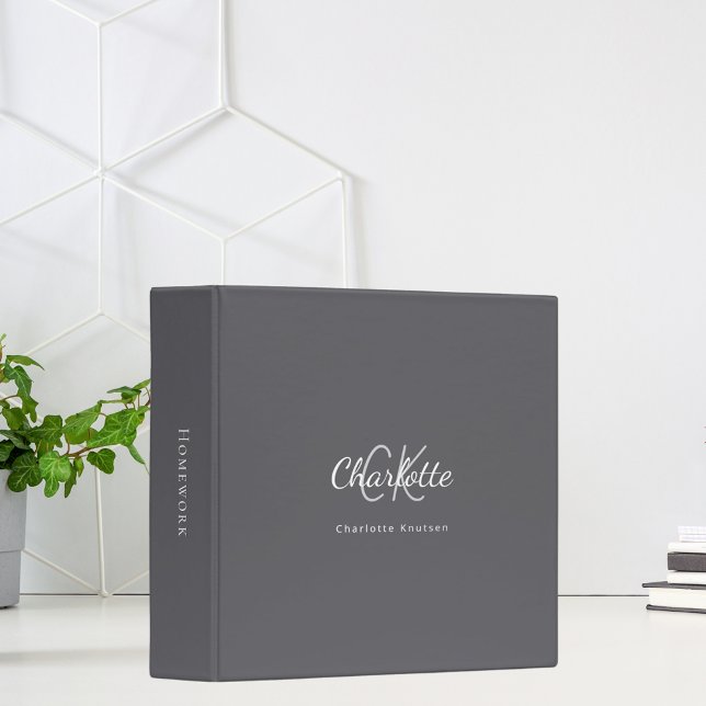 Charcoal grey monogram initials name binder (Creator Uploaded)