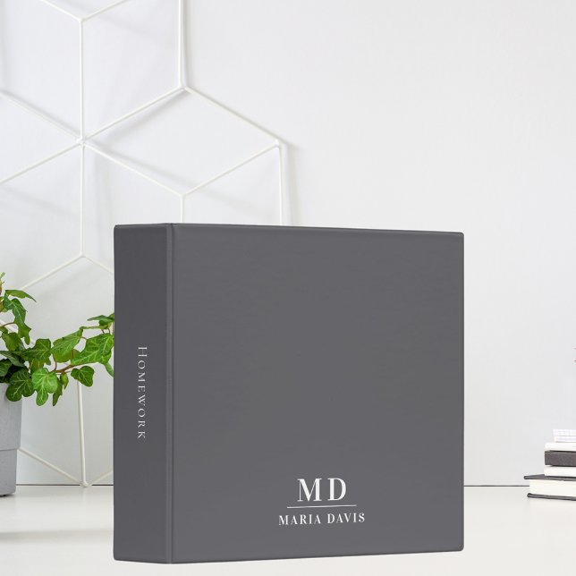 Charcoal grey monogram initials name binder (Creator Uploaded)