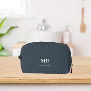 Charcoal grey monogram initials name dopp kit