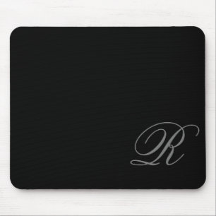 Charcoal Grey Monogram Script Black Mouse Pad