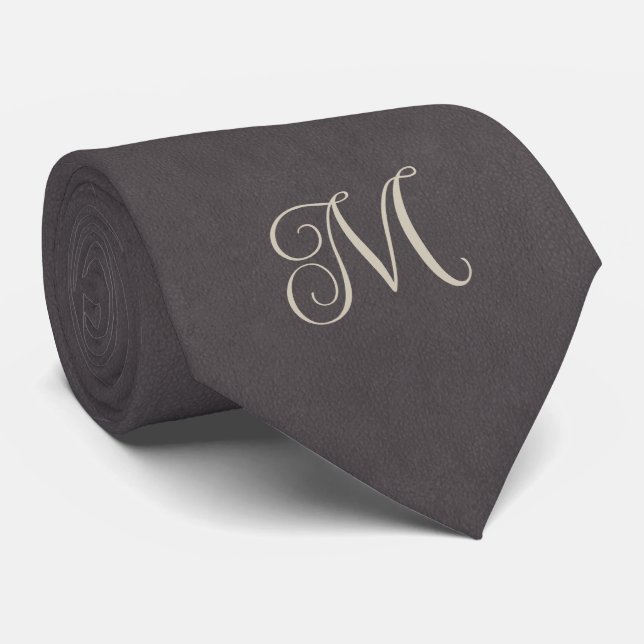 Charcoal Grey Monogram Tie (Rolled)