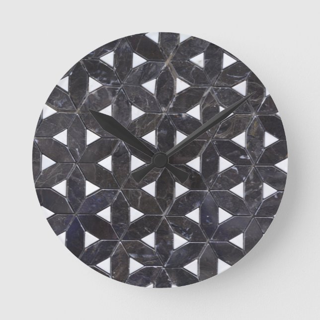 Charcoal Grey Mosaic |  flower of life pattern Round Clock (Front)