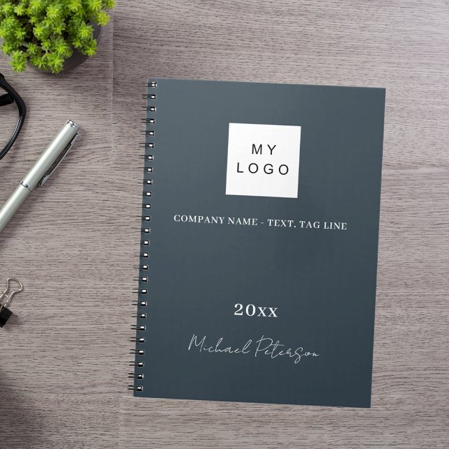Charcoal grey name script business logo notebook (Creator Uploaded)