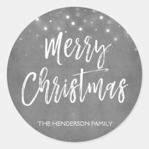 Charcoal Grey or Silver Christmas Script Holiday Classic Round Sticker
