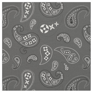 Charcoal Grey Paisley Western Bandana Print Fabric